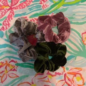 Three velvet scrunchies